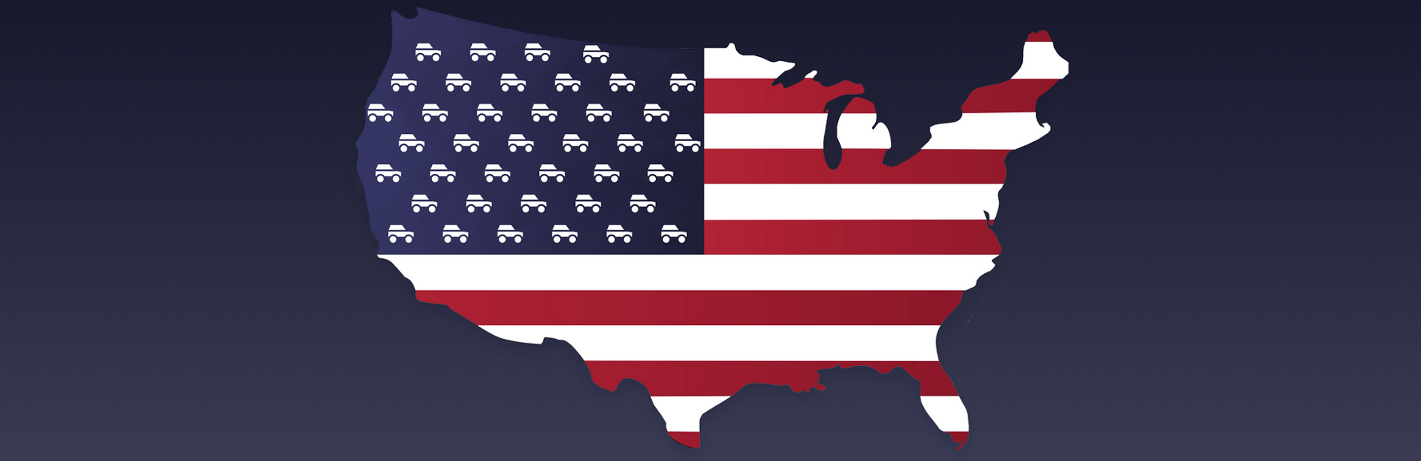 Map of the United States in the American flag pattern, filled with truck icons